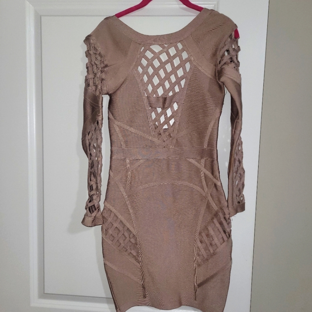 Beige Bodycon long sleeve dress